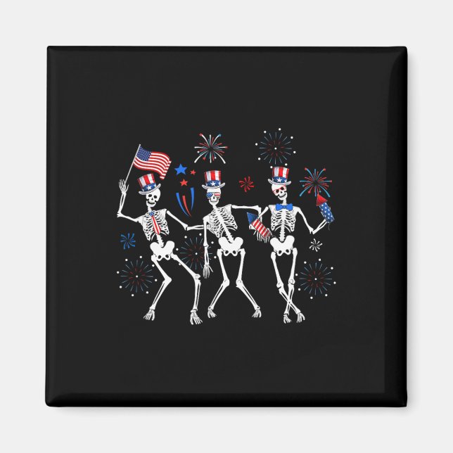 Skeleton 4:e juli amerikanska Flagga Skellies Magnet (Framsidan)
