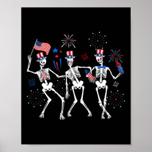 Skeleton 4:e juli amerikanska Flagga Skellies Poster