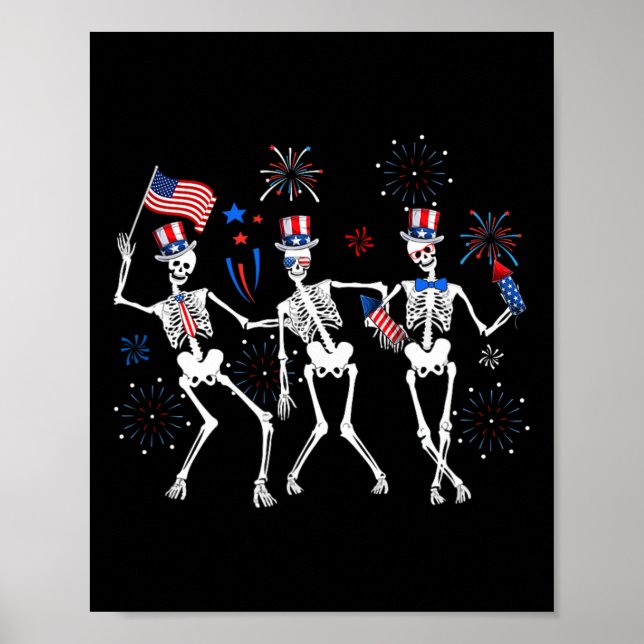 Skeleton 4:e juli amerikanska Flagga Skellies Poster (Framsidan)