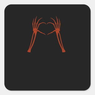 Skeleton Aänder Heart Sign Costume Funny Halloween Fyrkantigt Klistermärke