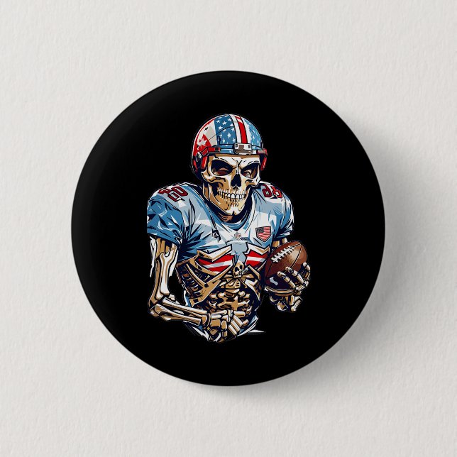 Skeleton American Football Player Halloween Graphi Knapp (Framsida)