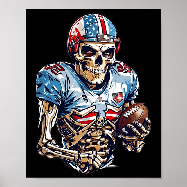 Skeleton American Football Player Halloween Graphi Poster (Framsidan)