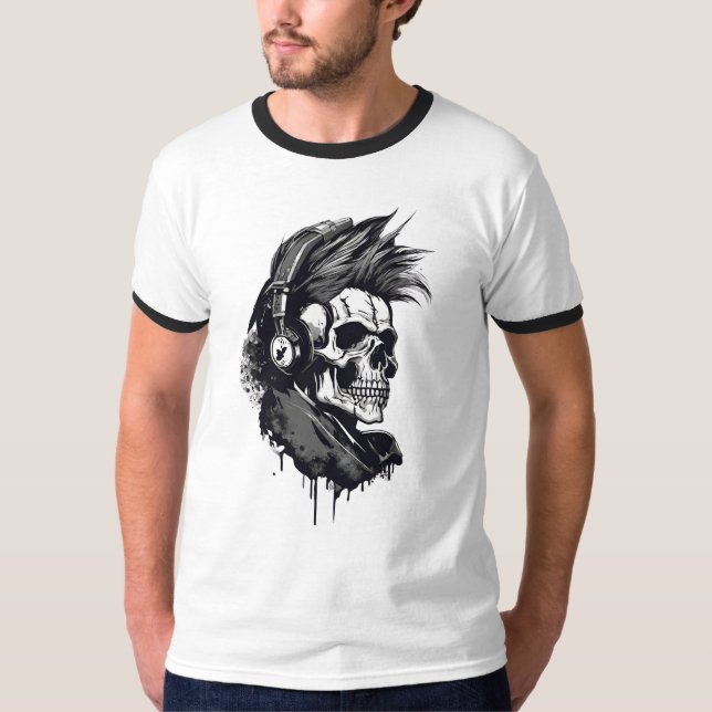 Skeleton and skull.skelett und totenkopf t-shirt  (Framsida)