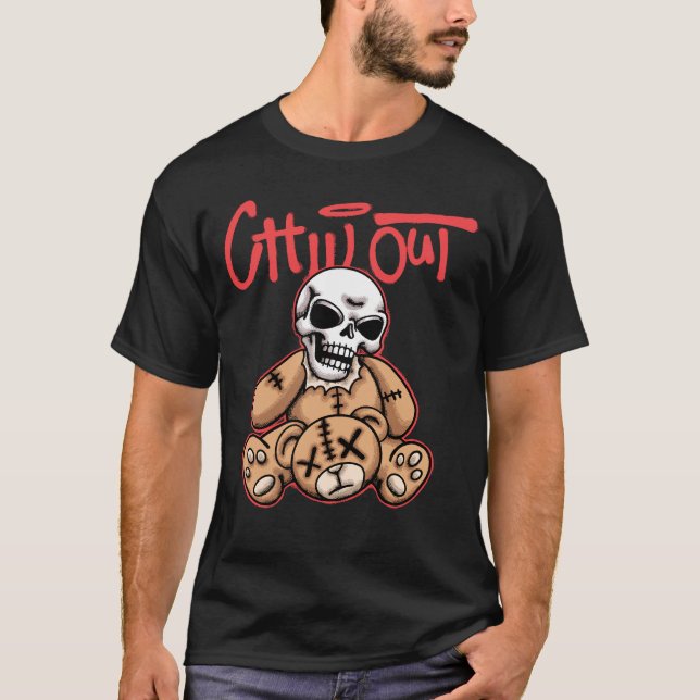 Skeleton and Teddy Bear streetwear  T Shirt (Framsida)
