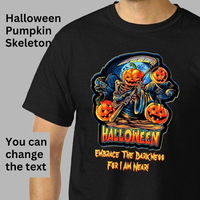 Skeleton Angel Död Halloween Pumpkin-Kråkor T Shirt (Skapare uppladdad)