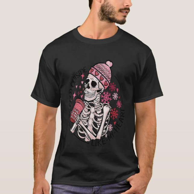 Skeleton Anti Valentines day med kaffe T Shirt (Framsida)