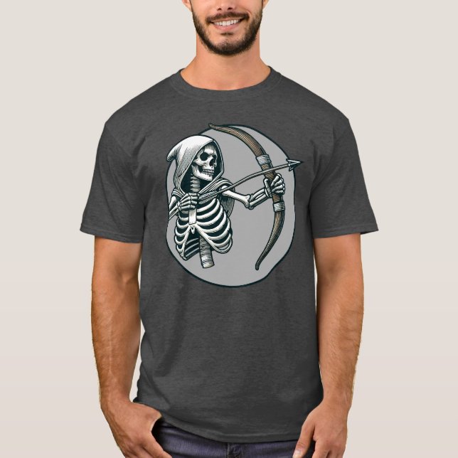 Skeleton Archer Fantasy and Archery Grim Reaper T Shirt (Framsida)