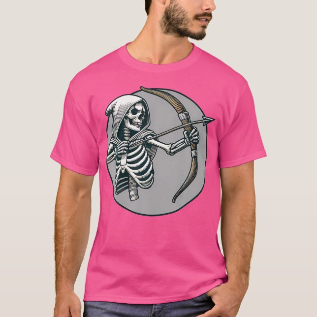 Skeleton Archer Fantasy and Archery Grim Reaper T Shirt (Framsida)