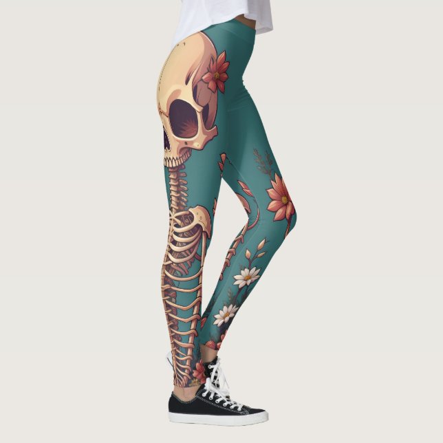 Skeleton Art Halloween Skull Ribcage Grattive Dead Leggings (Höger)