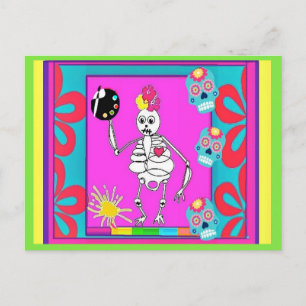 Skeleton Artist, Day of the dead, Art Vykort
