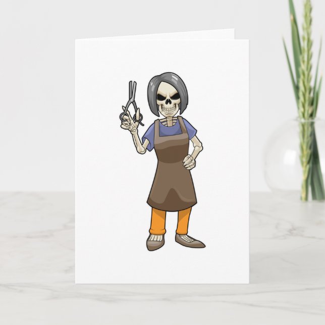 Skeleton as Hairdresser with Scissors Kort (Framsida)