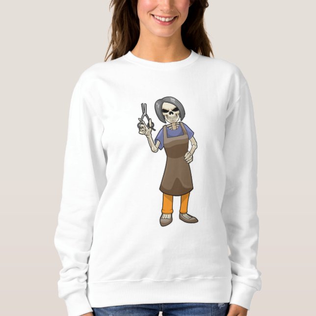 Skeleton as Hairdresser with Scissors T Shirt (Framsida)