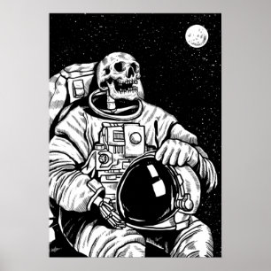 Skeleton Astronaut Måne Space Exploration Poster