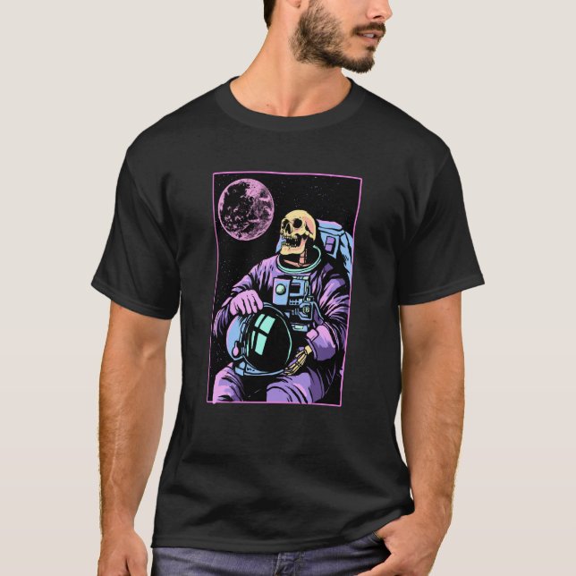 Skeleton Astronaut Rymden Enthusiast Galaxy T Shirt (Framsida)