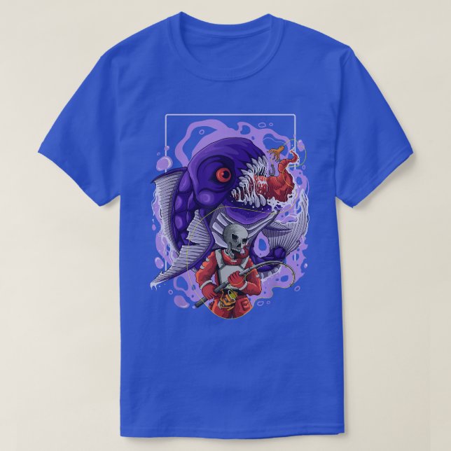 Skeleton attackerar en stor fiskenätsfiskare Pira T Shirt (Design framsida)