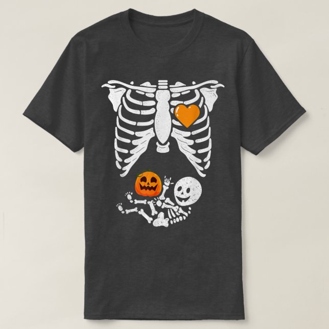 Skeleton Baby Gravid Xray Rib Cage för Fall Hall T Shirt (Design framsida)