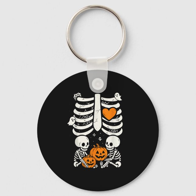 Skeleton Baby Twillingars Halloween Gravid Announc Nyckelring (Framsida)