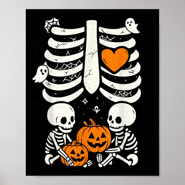 Skeleton Baby Twillingars Halloween Gravid Announc Poster (Framsidan)