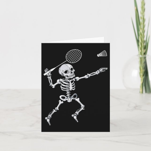 Skeleton Badminton Smash Shuttle Halloween Kort (Framsida)