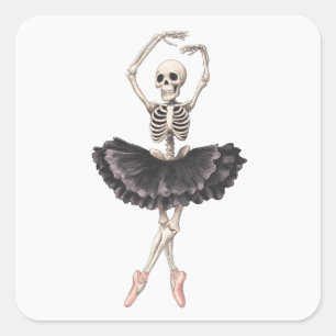 Skeleton Ballerina - Spooky Grace Meets Gothic Fyrkantigt Klistermärke