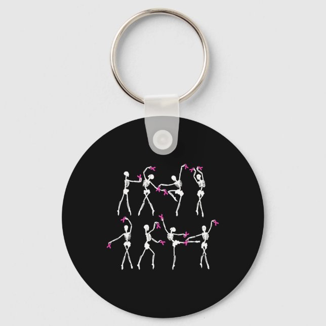 Skeleton Ballet Dance Rosa Ribbon Breast Cancer Aw Nyckelring (Framsida)