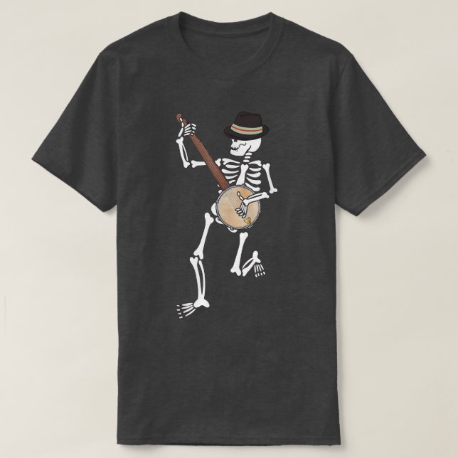 Skeleton Banjo Bluegräs Halloween Folk Music Kärle T Shirt (Design framsida)