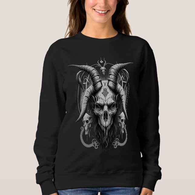 Skeleton Baphomet  Occult Gothic Demon T Shirt (Framsida)