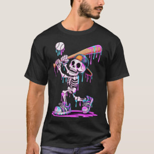 Skeleton Baseball Drip Boys Youth Kids Halloween T Shirt