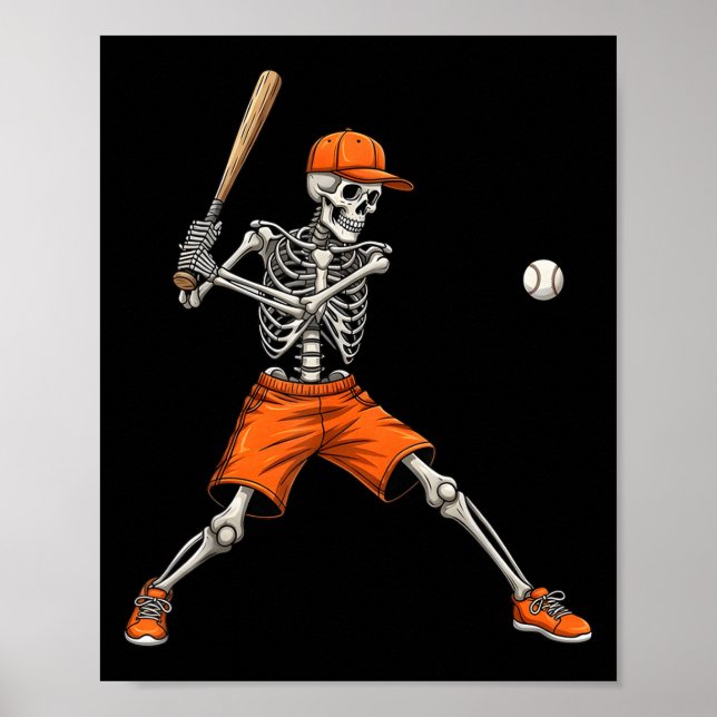 Skeleton Baseball Halloween Costume Funny Manar Bo Poster (Framsidan)