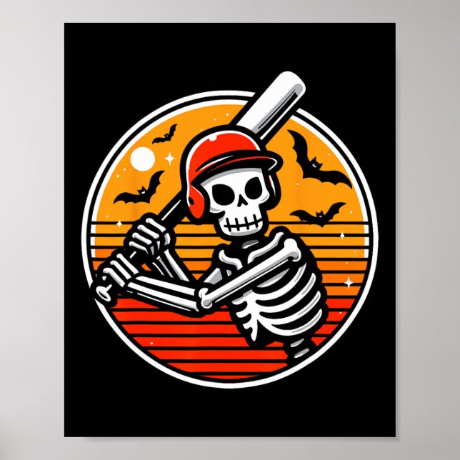 Skeleton Baseball Player Boys Kids Funny Halloween Poster (Framsidan)