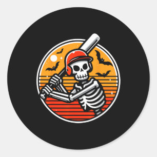 Skeleton Baseball Player Boys Kids Funny Halloween Runt Klistermärke