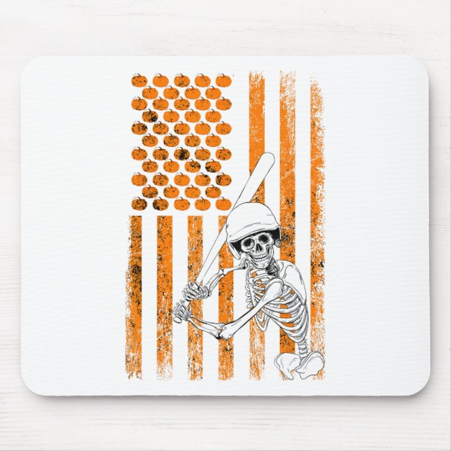 Skeleton Baseball Player Fläkt Skeleton Halloween  Musmatta (Framsidan)
