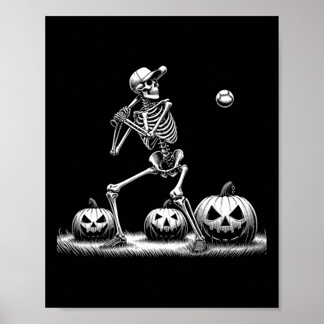 Skeleton Baseball Player Halloween Manar Womens Ki Poster (Framsidan)