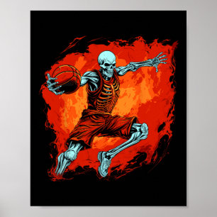 Skeleton Basketball Player Halloween Spooky Poster
