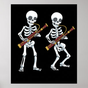Skeleton Basson Band Player Bassoonist Poster