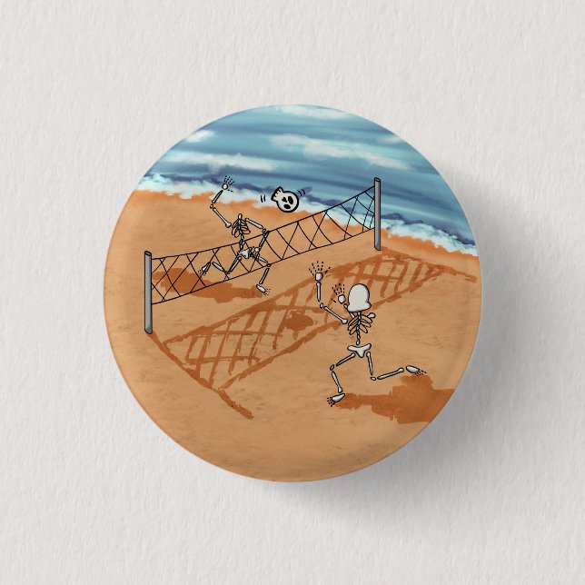 Skeleton Beach Volleyboll Pinback-knapp Knapp (Framsida)