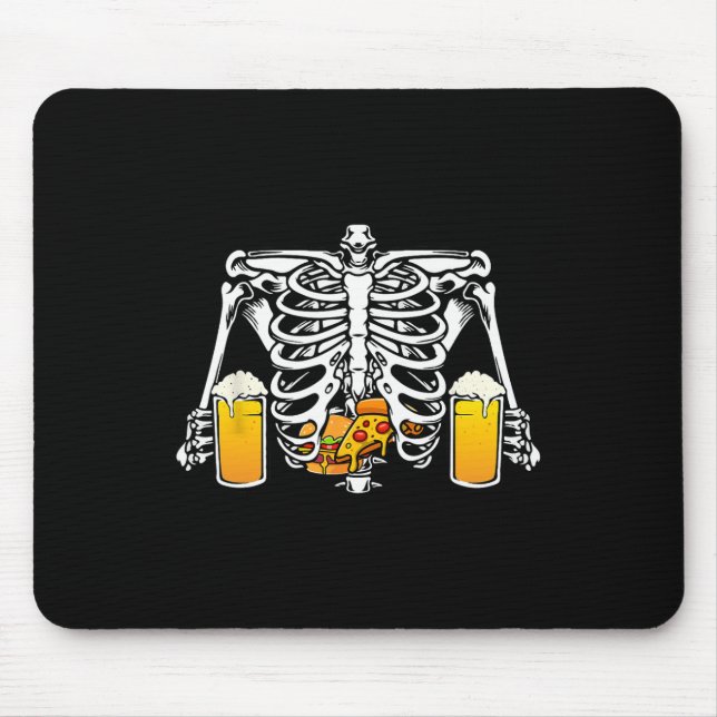 Skeleton Beer Älskare Hamburger Pizza Xray Hallowe Musmatta (Framsidan)