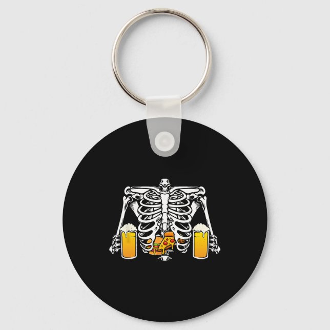 Skeleton Beer Älskare Hamburger Pizza Xray Hallowe Nyckelring (Framsida)