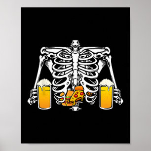 Skeleton Beer Älskare Hamburger Pizza Xray Hallowe Poster