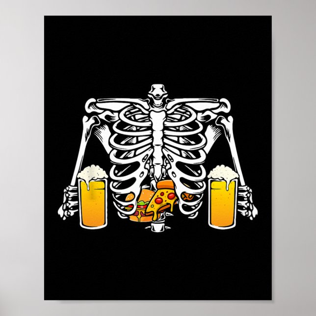 Skeleton Beer Älskare Hamburger Pizza Xray Hallowe Poster (Framsidan)