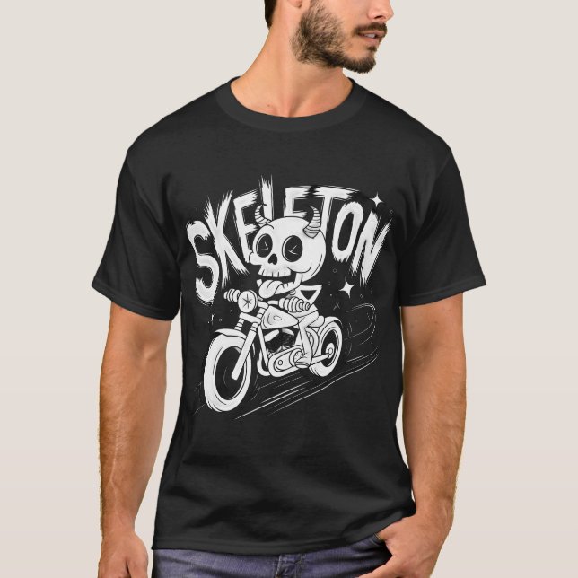 Skeleton Bike Rider - Bikerna Edgy och Coola T Shirt (Framsida)