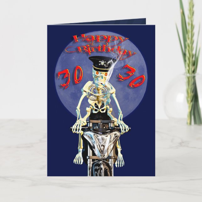 Skeleton biker 30års födelsedag-kort kort (Framsida)
