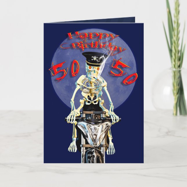 Skeleton biker 50-årskort kort (Framsida)