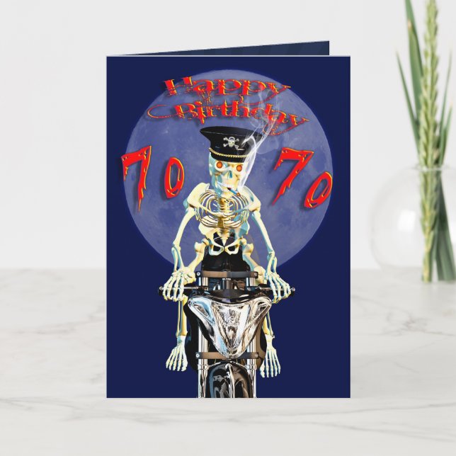 Skeleton biker 70-årskort kort (Framsida)
