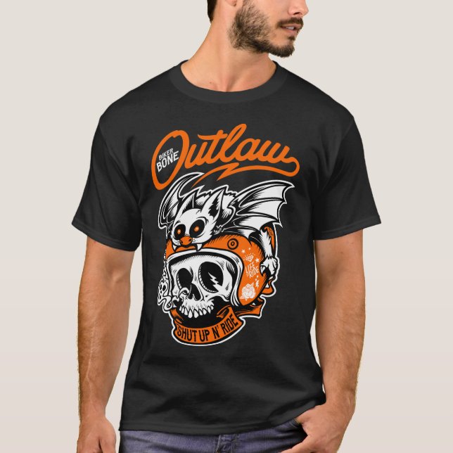 Skeleton Biker Bone Outlaw Motorcle Manar T-Shirt (Framsida)
