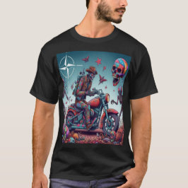 Skeleton Biker in Surreal Psychedelic World T Shirt