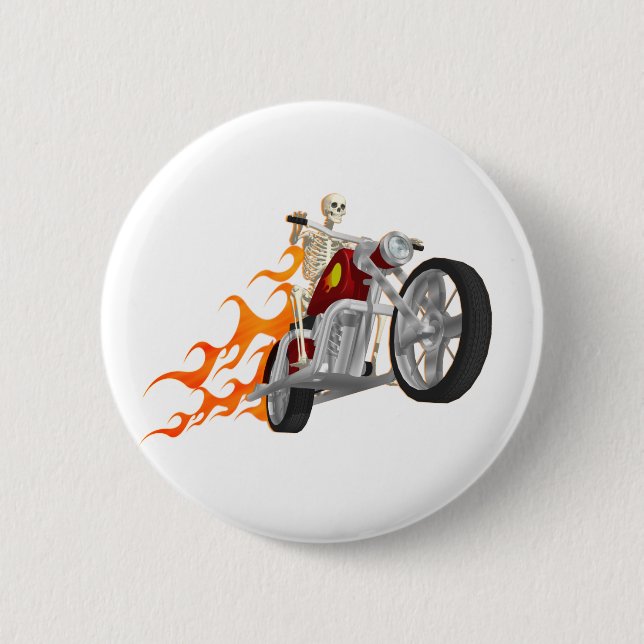 Skeleton Biker och flamma: Knapp (Framsida)