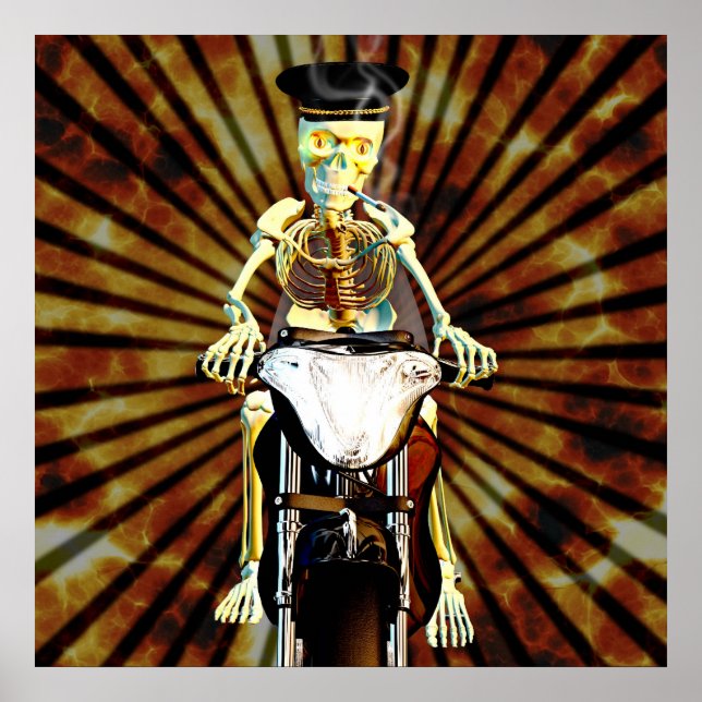 Skeleton biker som röker en cigarett poster (Framsidan)