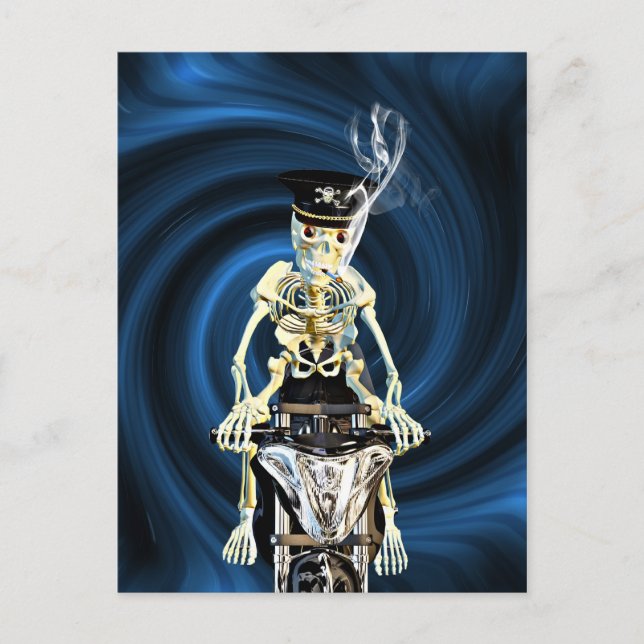 Skeleton biker som röker en cigarett vykort (Framsida)