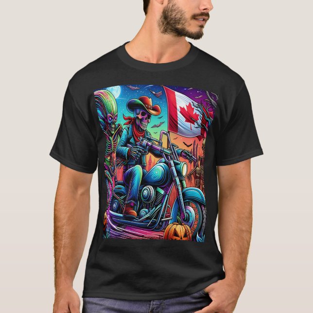 Skeleton Biker's Halloween Adventure T Shirt (Framsida)